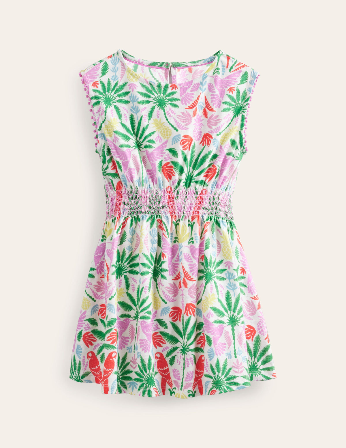 Shirred Waist Jersey Dress-Multi Rainbow Palm - Image 4