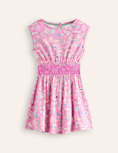 Shirred Waist Jersey Dress-Formica Pink Seashore