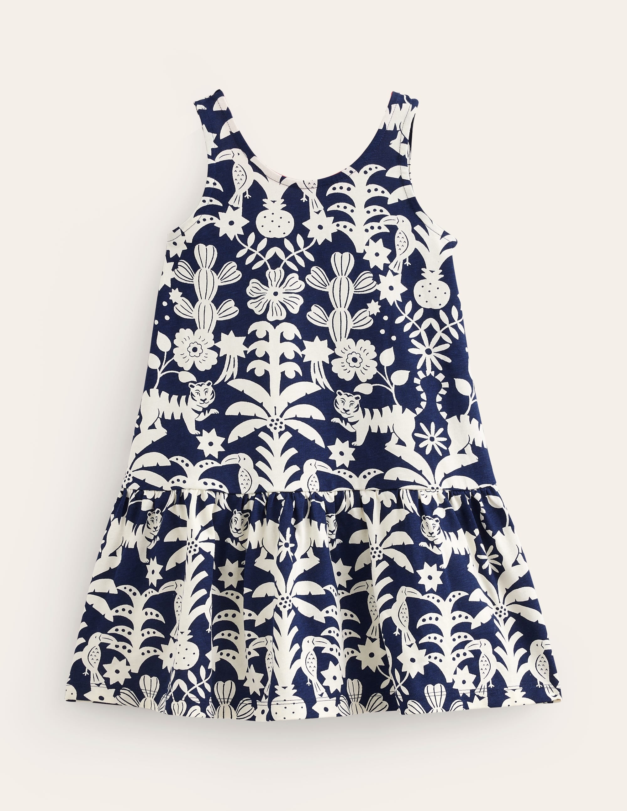 Strappy Drop Waist Dress-College Navy Animal Woodblock - Image 1