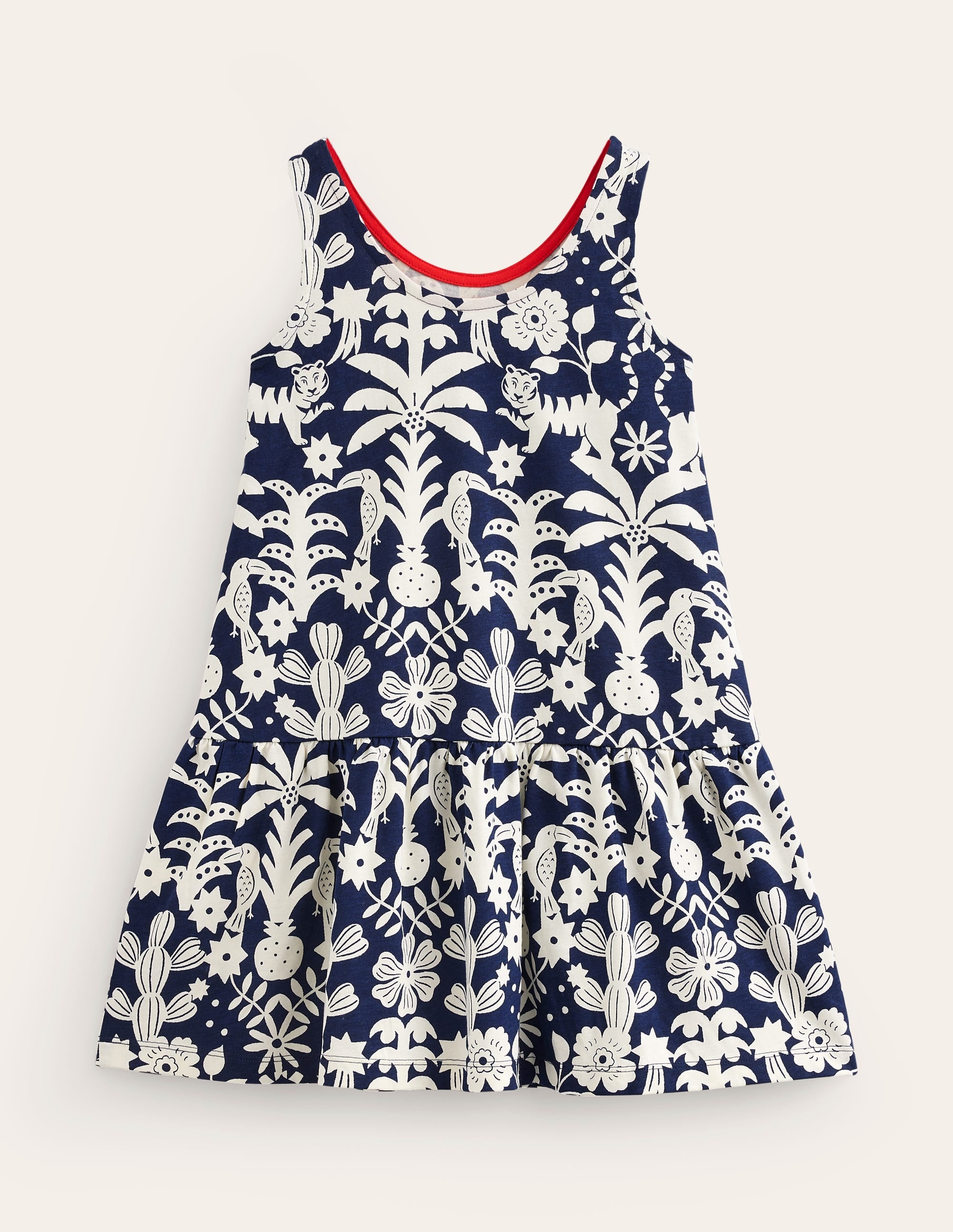 Strappy Drop Waist Dress-College Navy Animal Woodblock - Image 2
