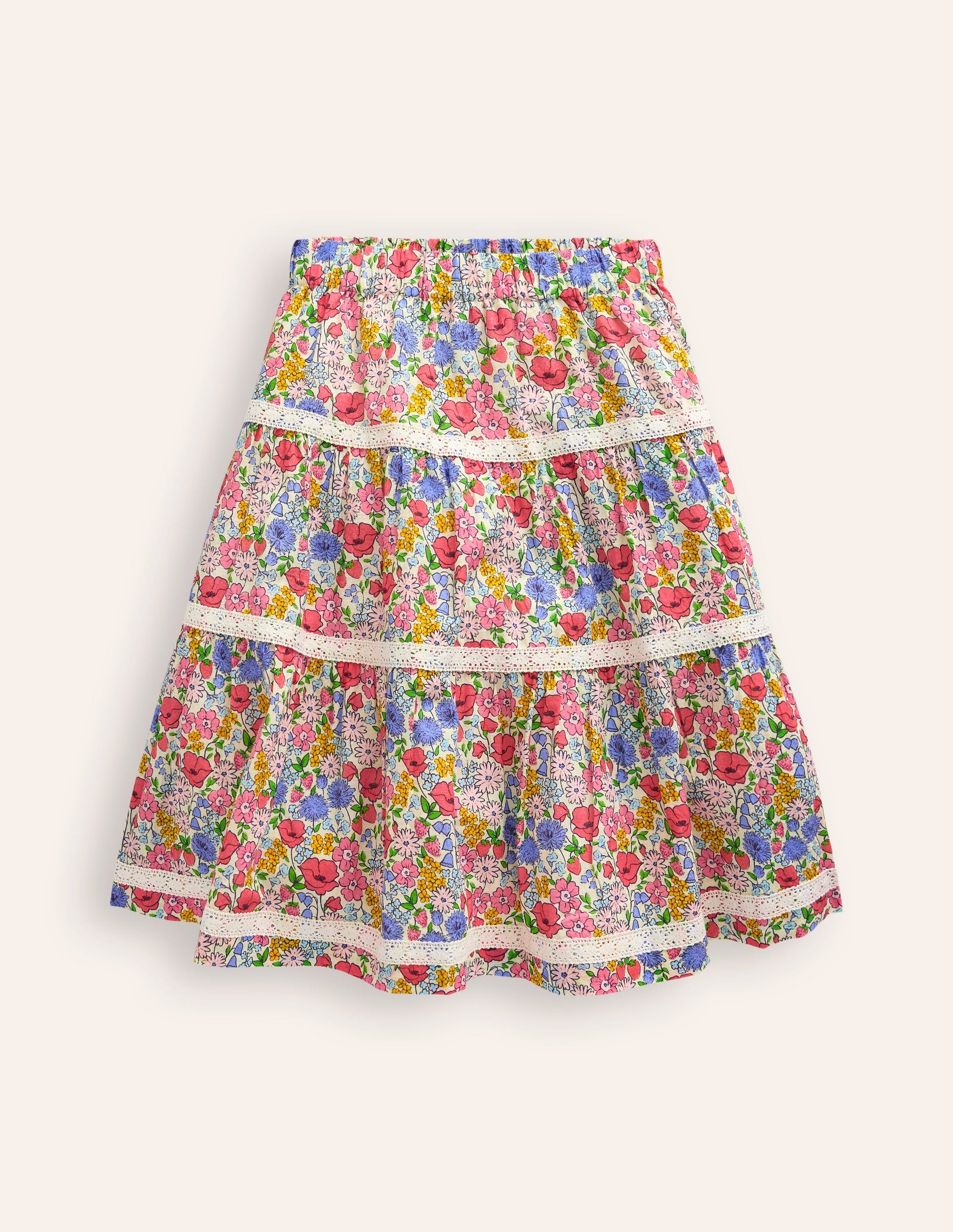 Printed Tiered Midi Skirt-Bubblegum Peony Floral-3