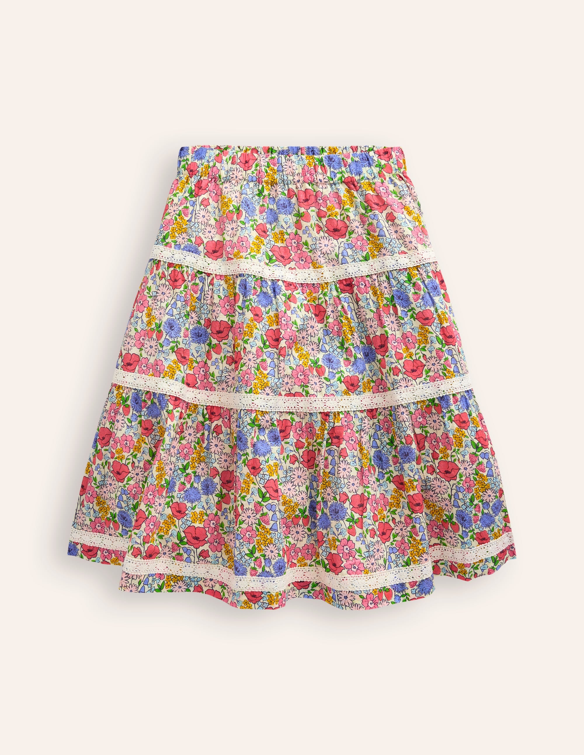 Printed Tiered Midi Skirt-Bubblegum Peony Floral - Image 3