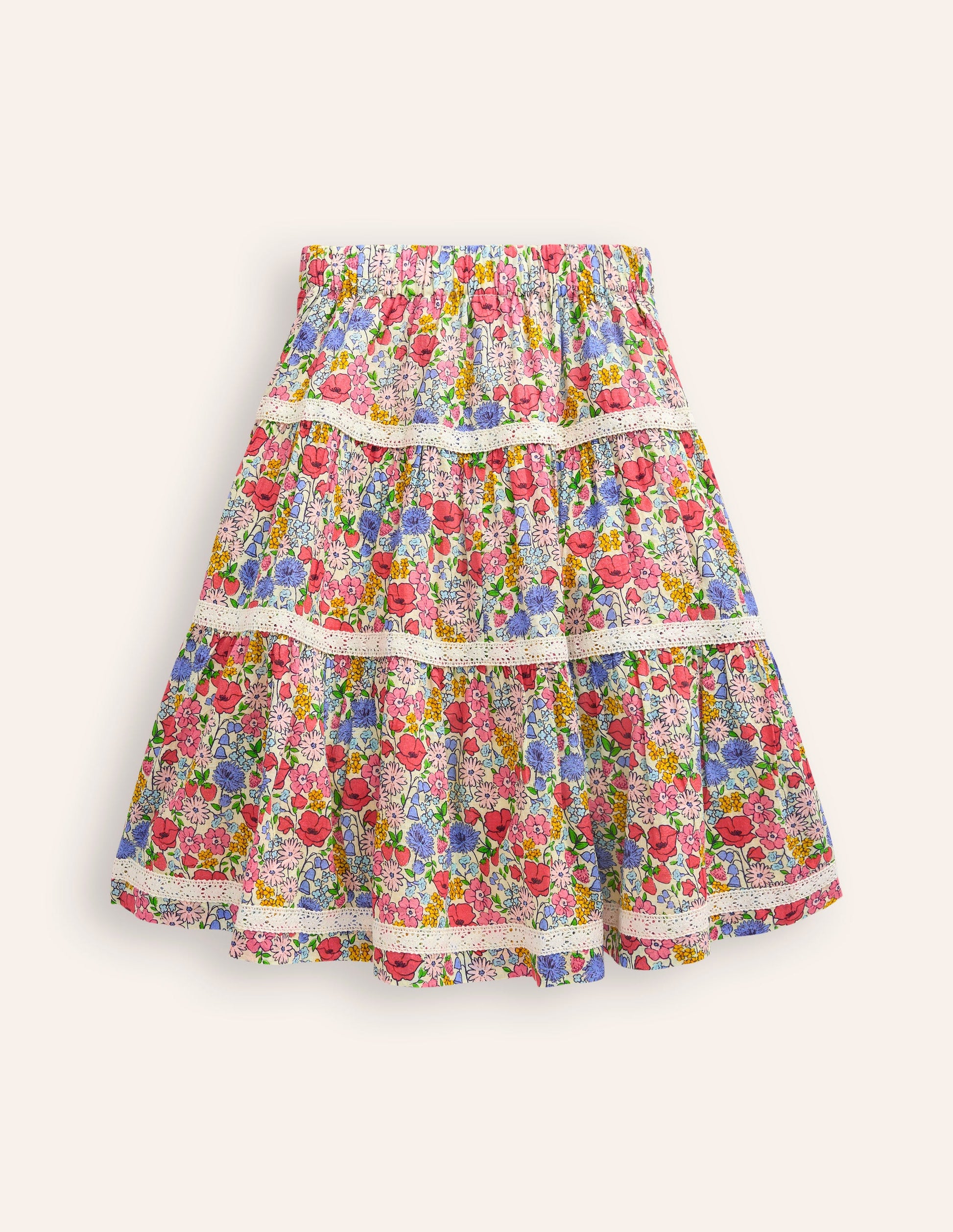 Printed Tiered Midi Skirt-Bubblegum Peony Floral-4