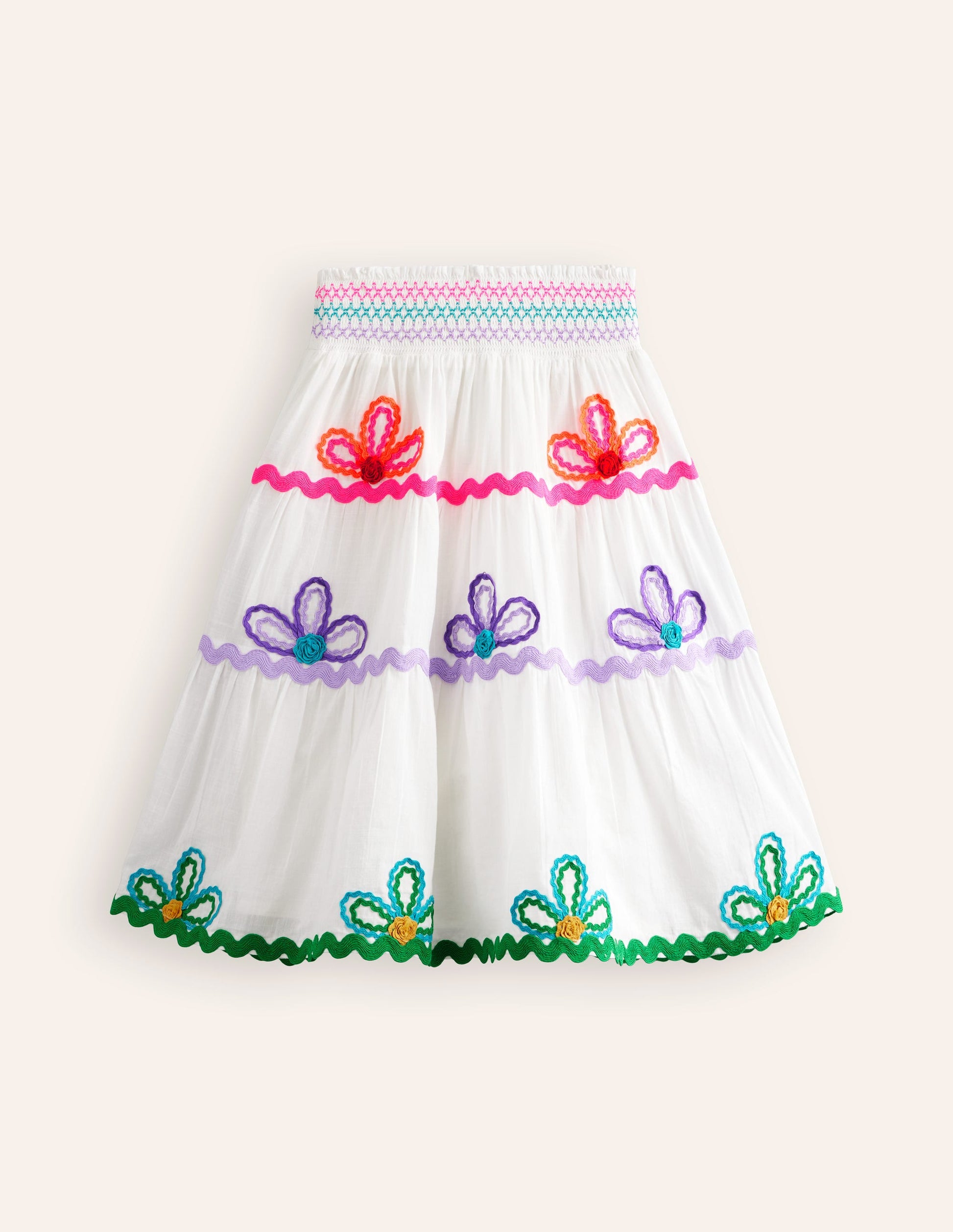 Ric Rac Detail Midi Skirt-White-2