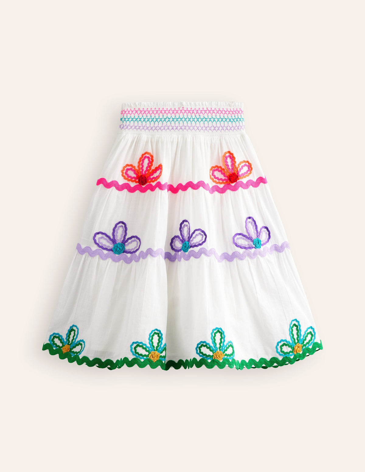 Ric Rac Detail Midi Skirt-White - Image 2