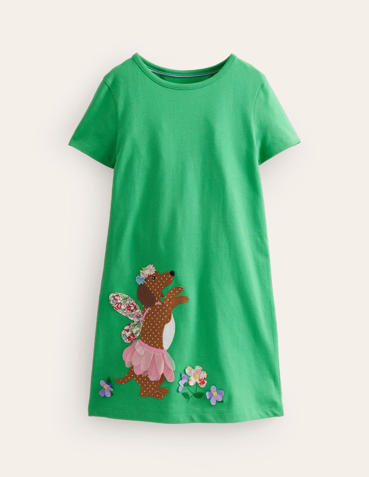 Big Appliqué Jersey Dress-Pea Green/ Vanilla Pod Dog-1