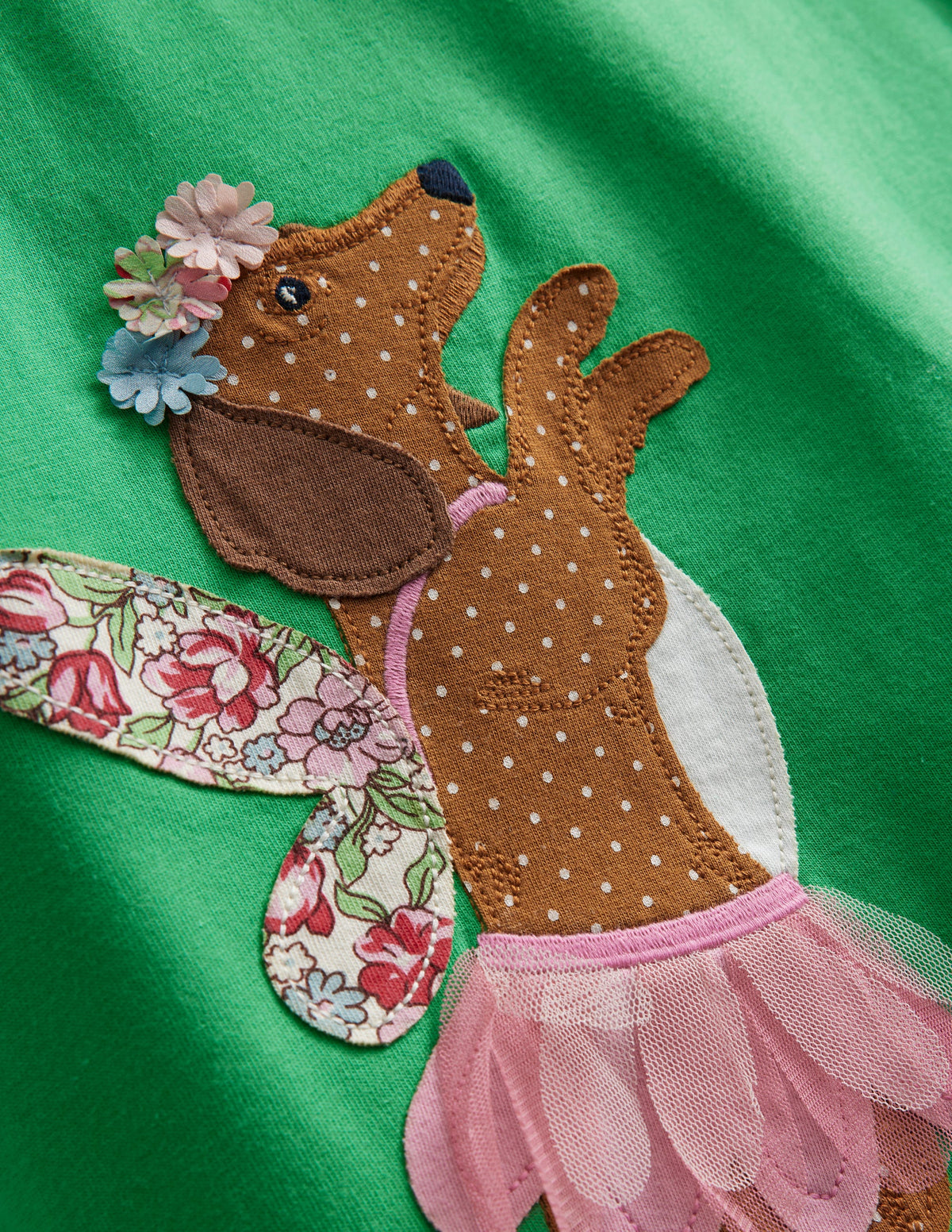Big Appliqué Jersey Dress-Pea Green/ Vanilla Pod Dog - Image 3