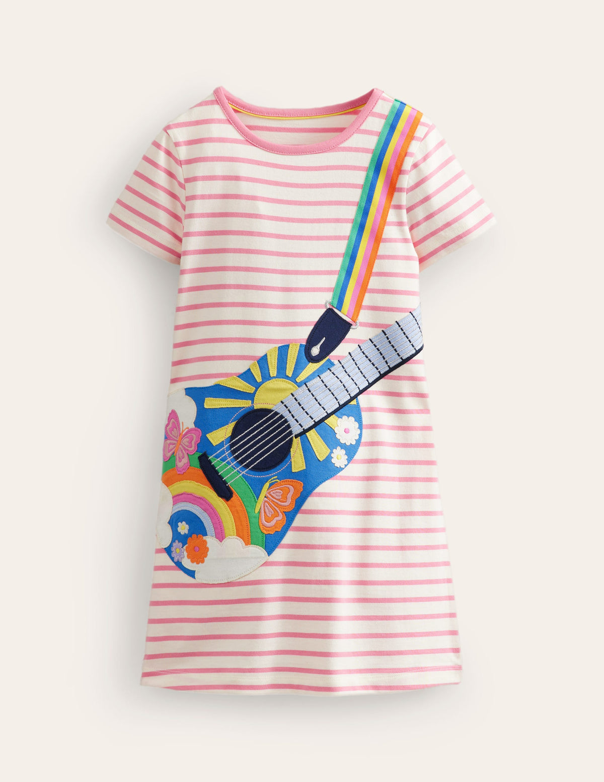 Big Appliqué Jersey Dress-Ivory/ Salmon Pink Guitar - Image 1