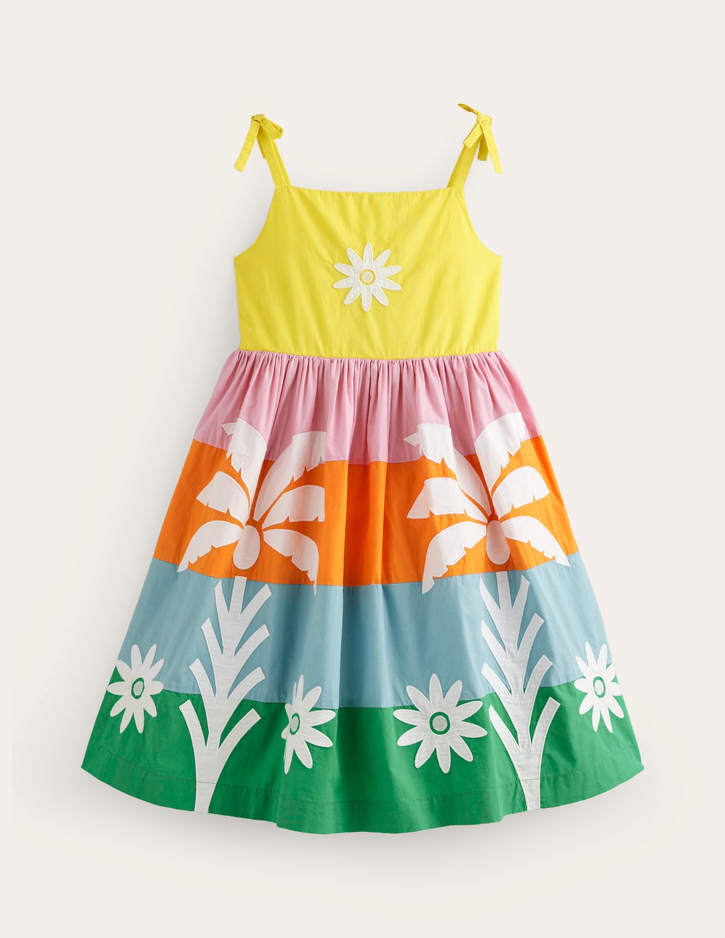 Appliqué Cotton Dress-Multi Colourblock Palms-1