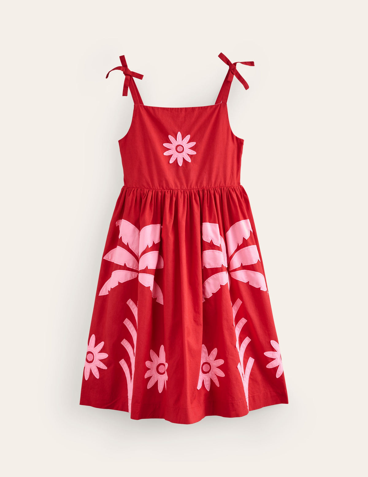 Appliqué Cotton Dress-Poppy Red Palms - Image 1