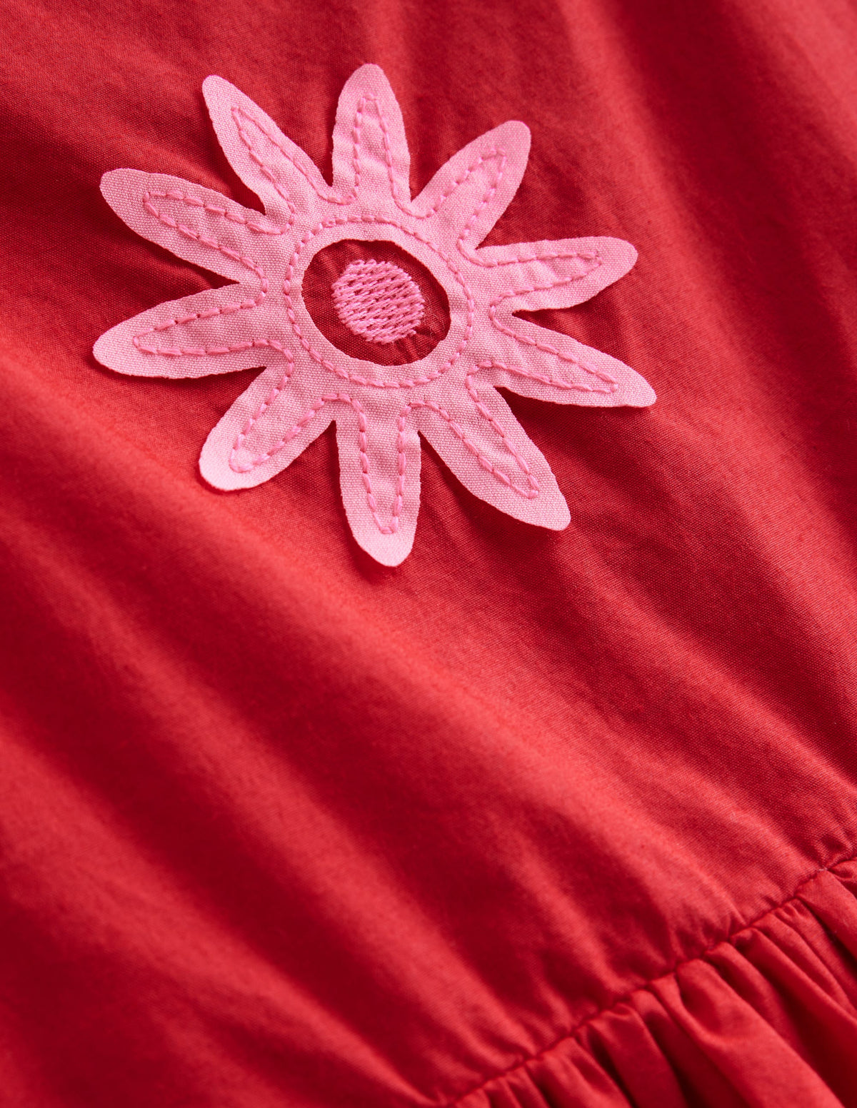 Appliqué Cotton Dress-Poppy Red Palms - Image 3