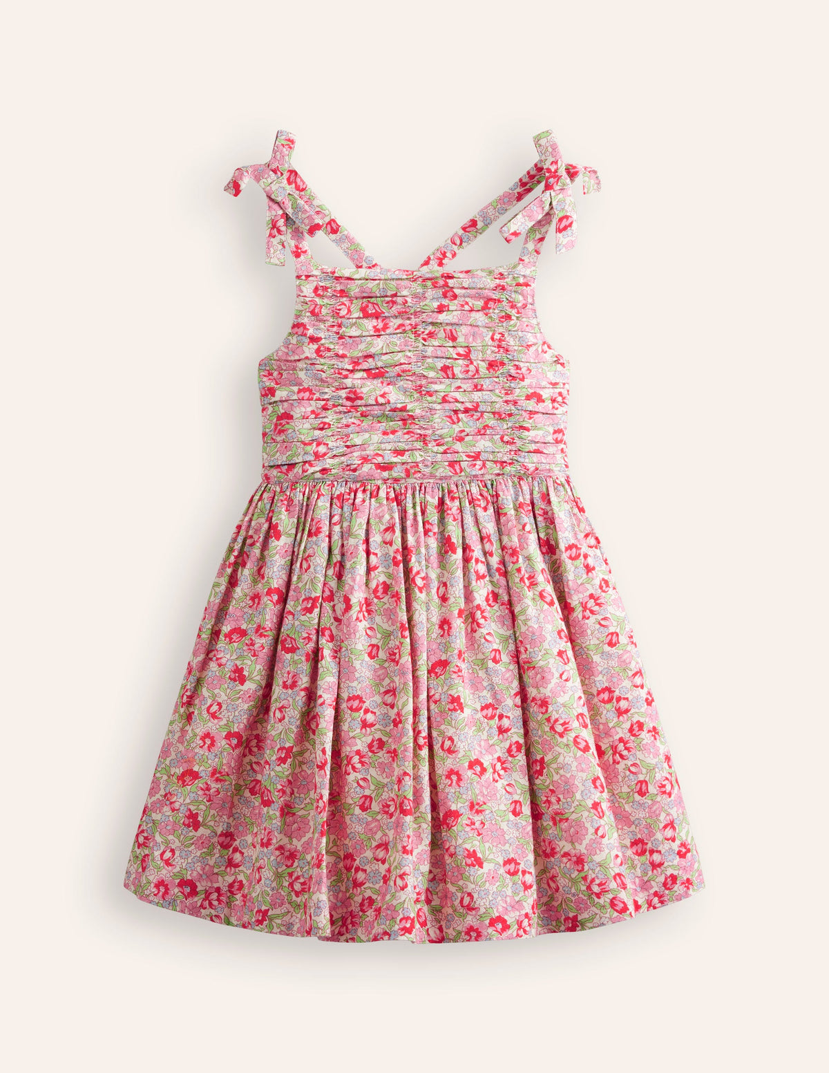 Ruched Cotton Linen Dress-Bubblegum Peony Floral - Image 5