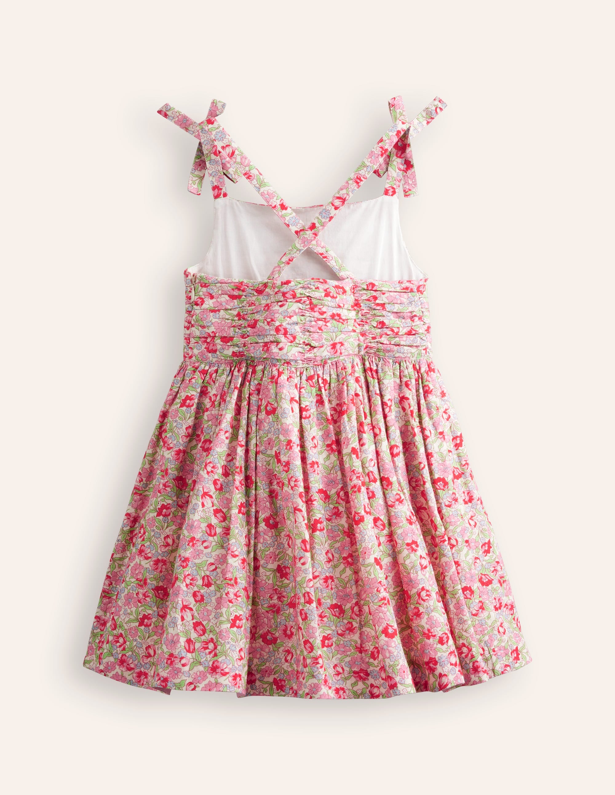 Ruched Cotton Linen Dress-Bubblegum Peony Floral - Image 6