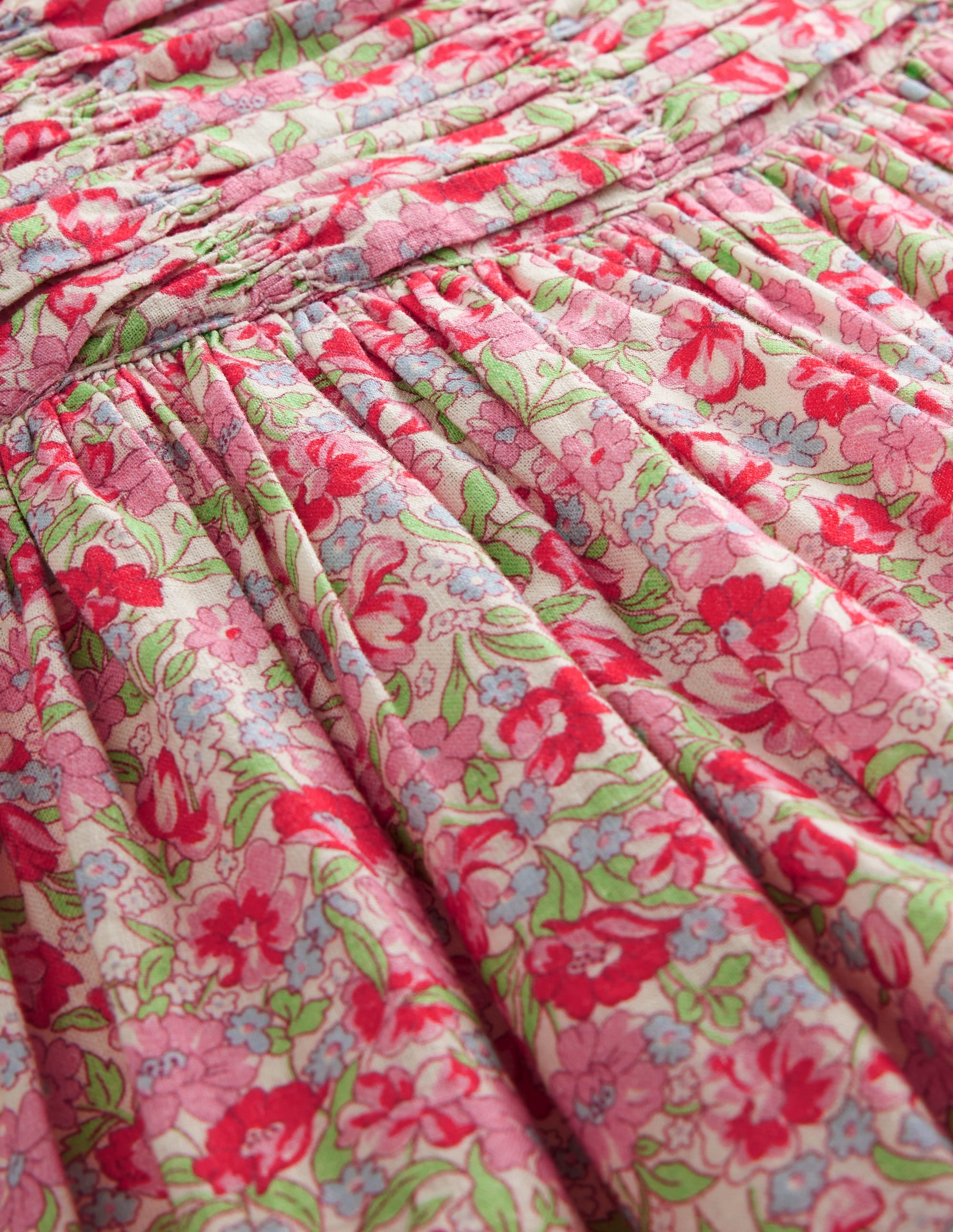 Ruched Cotton Linen Dress-Bubblegum Peony Floral - Image 7