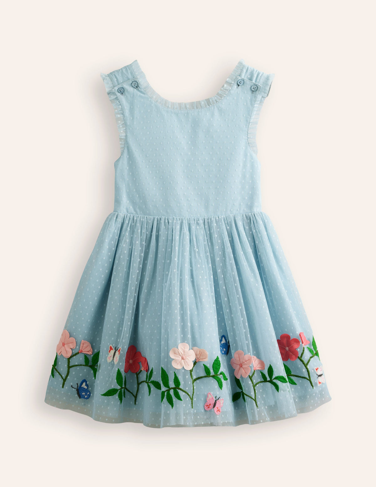 Tulle Cross-Back Dress-Vintage Blue Flowers-1