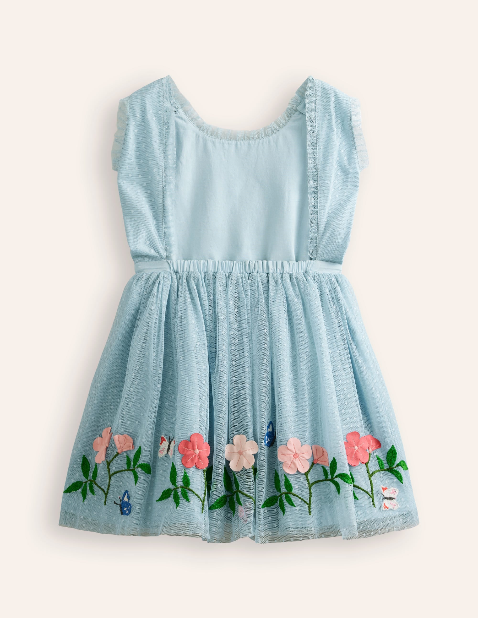 Tulle Cross-Back Dress-Vintage Blue Flowers - Image 2