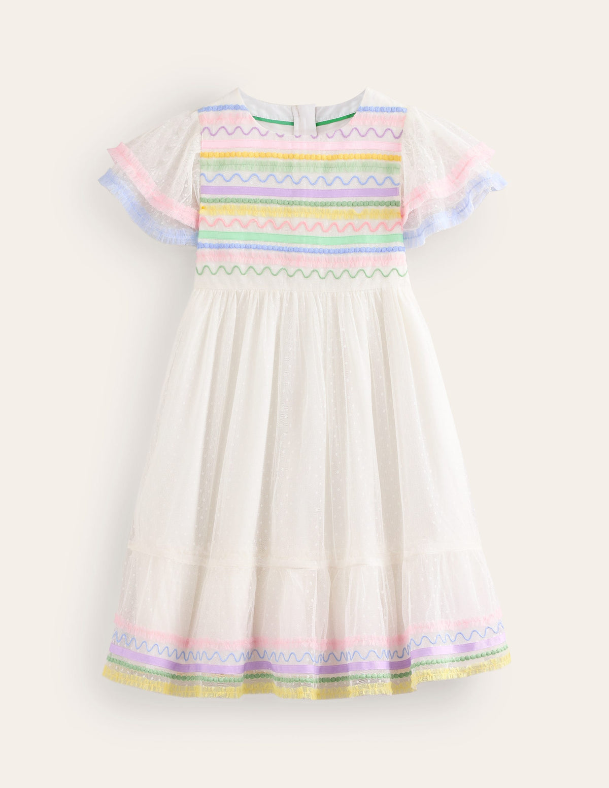 Lace Trim Tulle Dress-Ivory - Image 1
