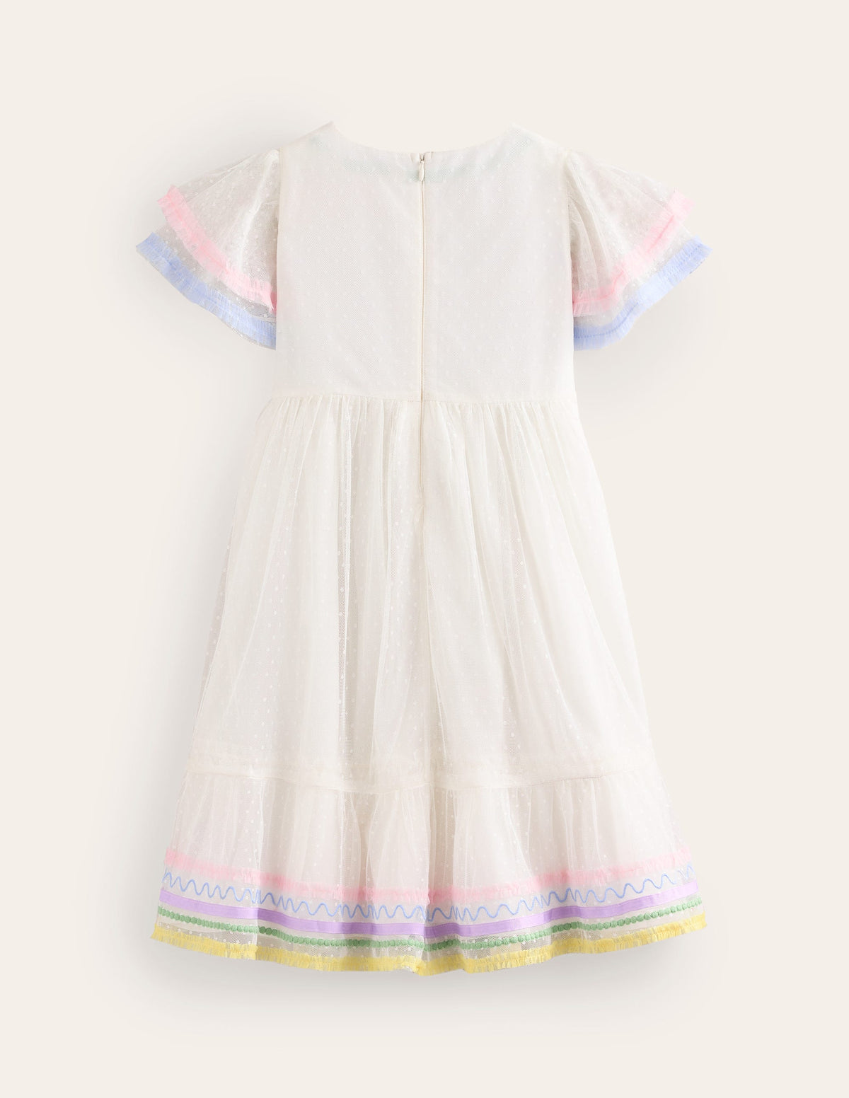 Lace Trim Tulle Dress-Ivory-2