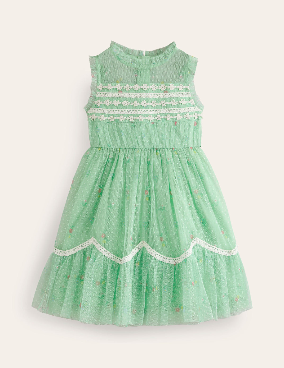 Scallop Hem Tulle Dress-Pistachio Green - Image 1