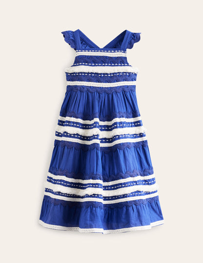 Tiered Twirly Ric Rac Dress-Sapphire Blue