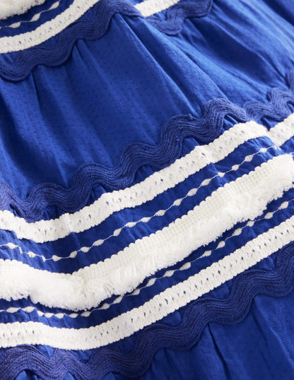 Tiered Twirly Ric Rac Dress-Sapphire Blue