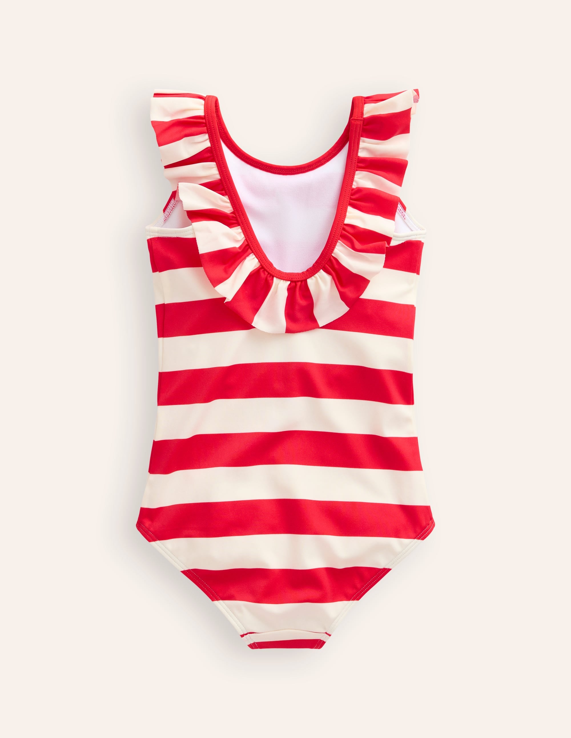 Frill Neck Swimsuit-Poppy Red/ Vanilla Pod Stripe - Image 2