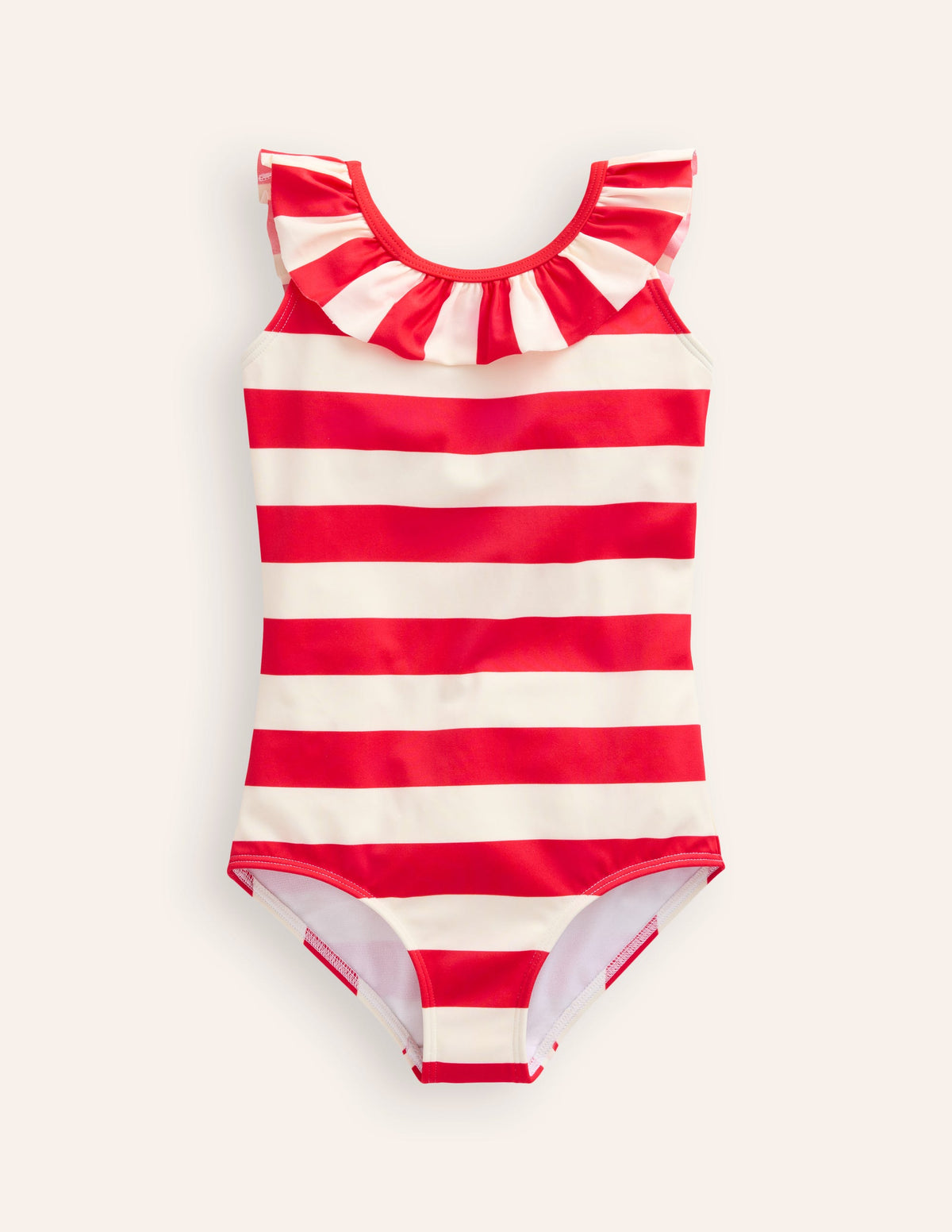 Frill Neck Swimsuit-Poppy Red/ Vanilla Pod Stripe - Image 1