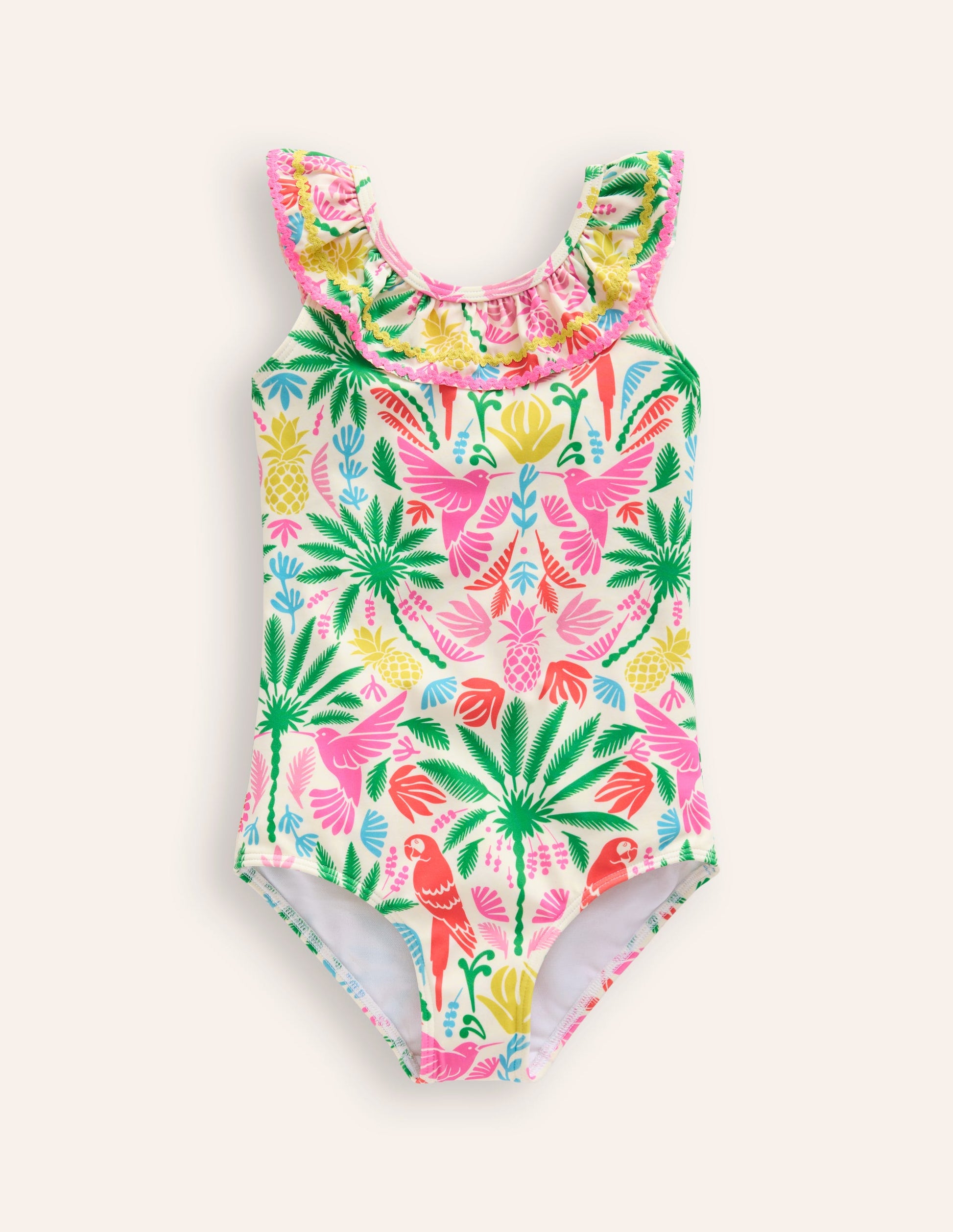 Frill Neck Swimsuit-Multi Rainbow Palm-1