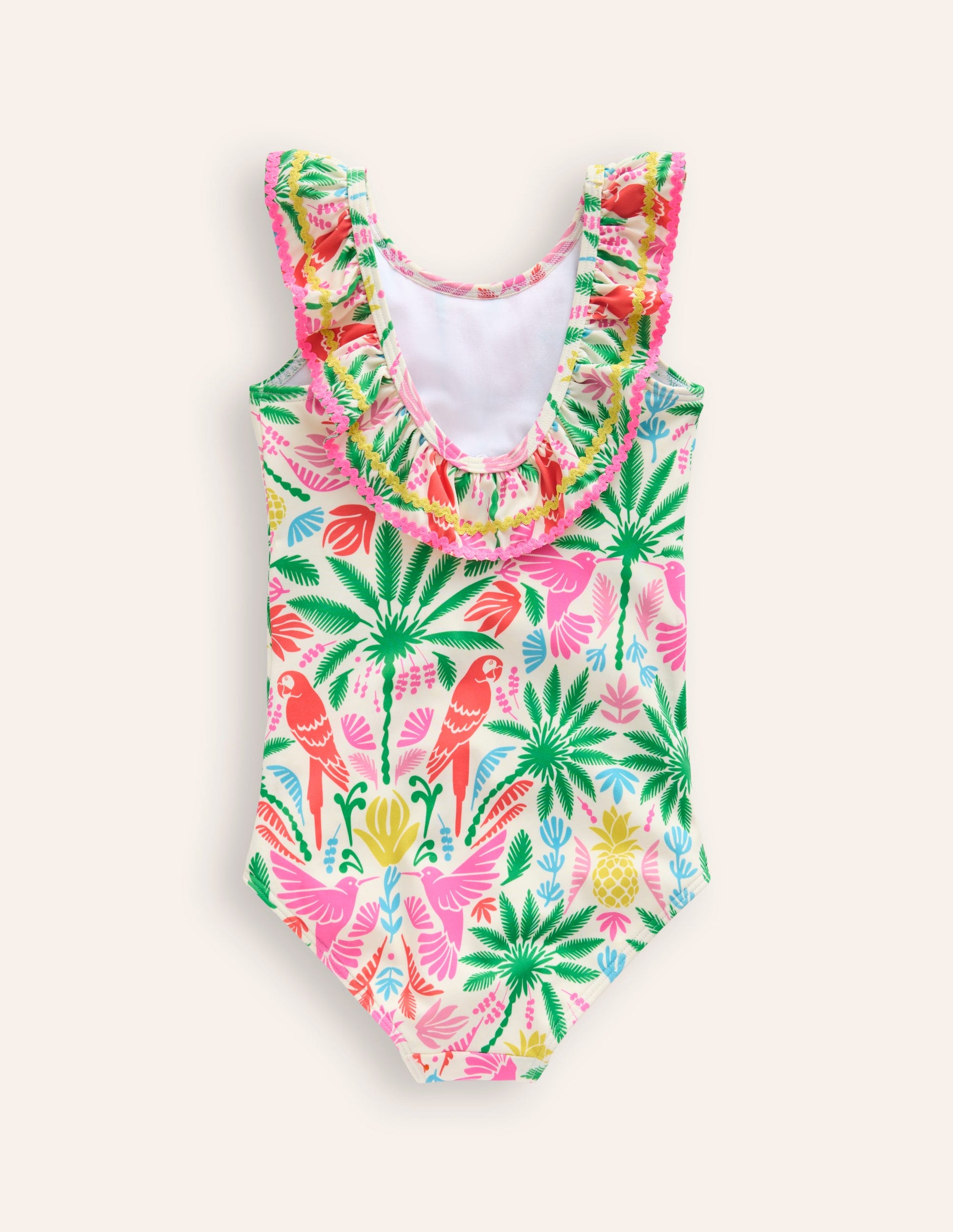 Frill Neck Swimsuit-Multi Rainbow Palm-2
