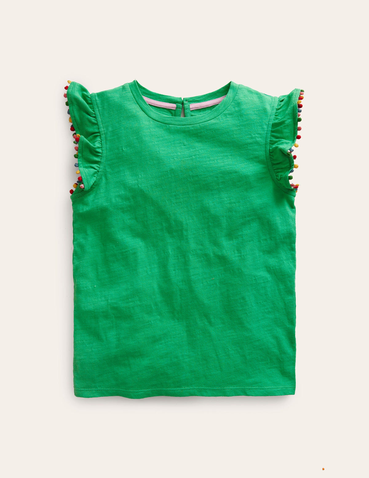 Pom Trim T-Shirt-Pea Green-1