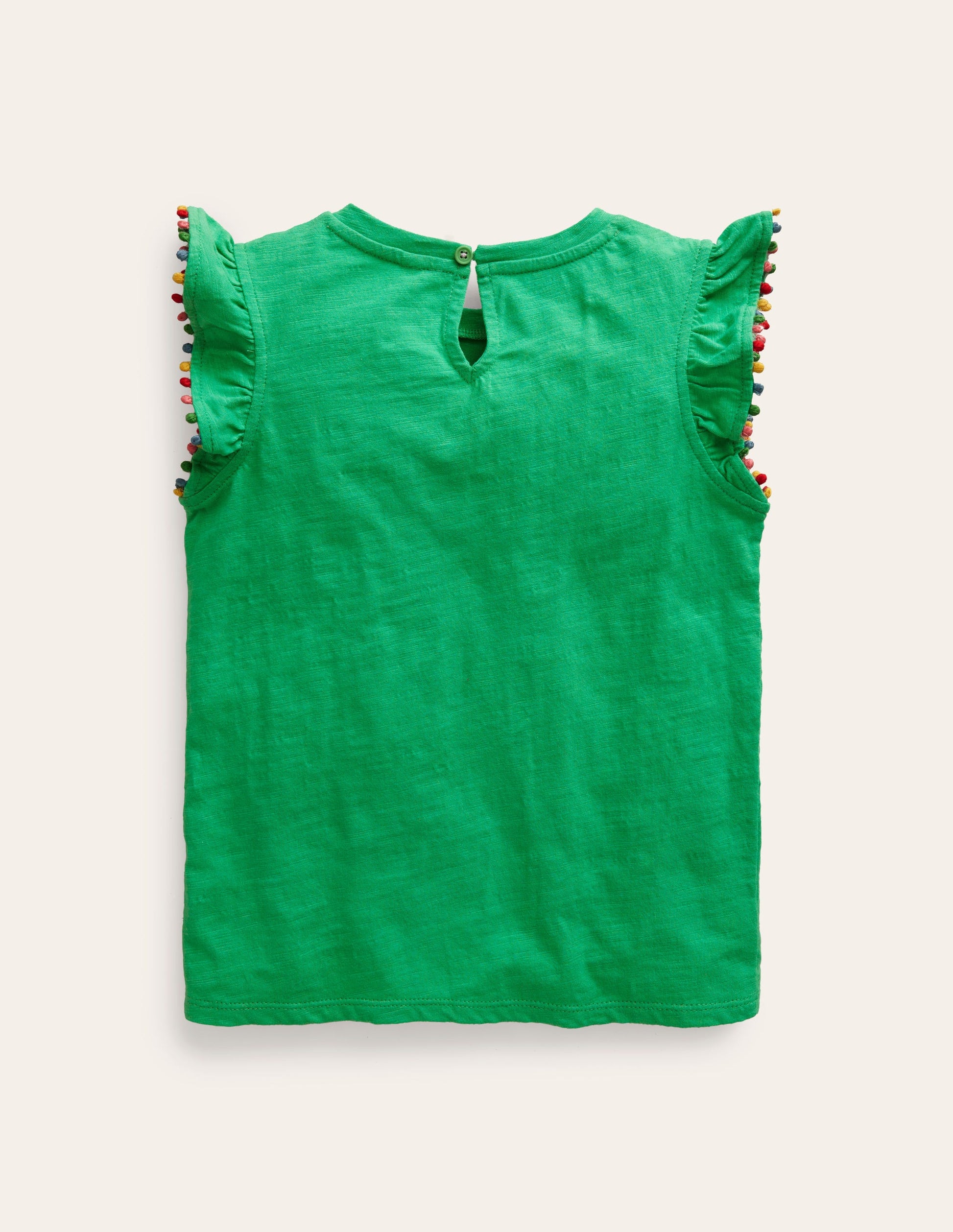 Pom Trim T-Shirt-Pea Green-2