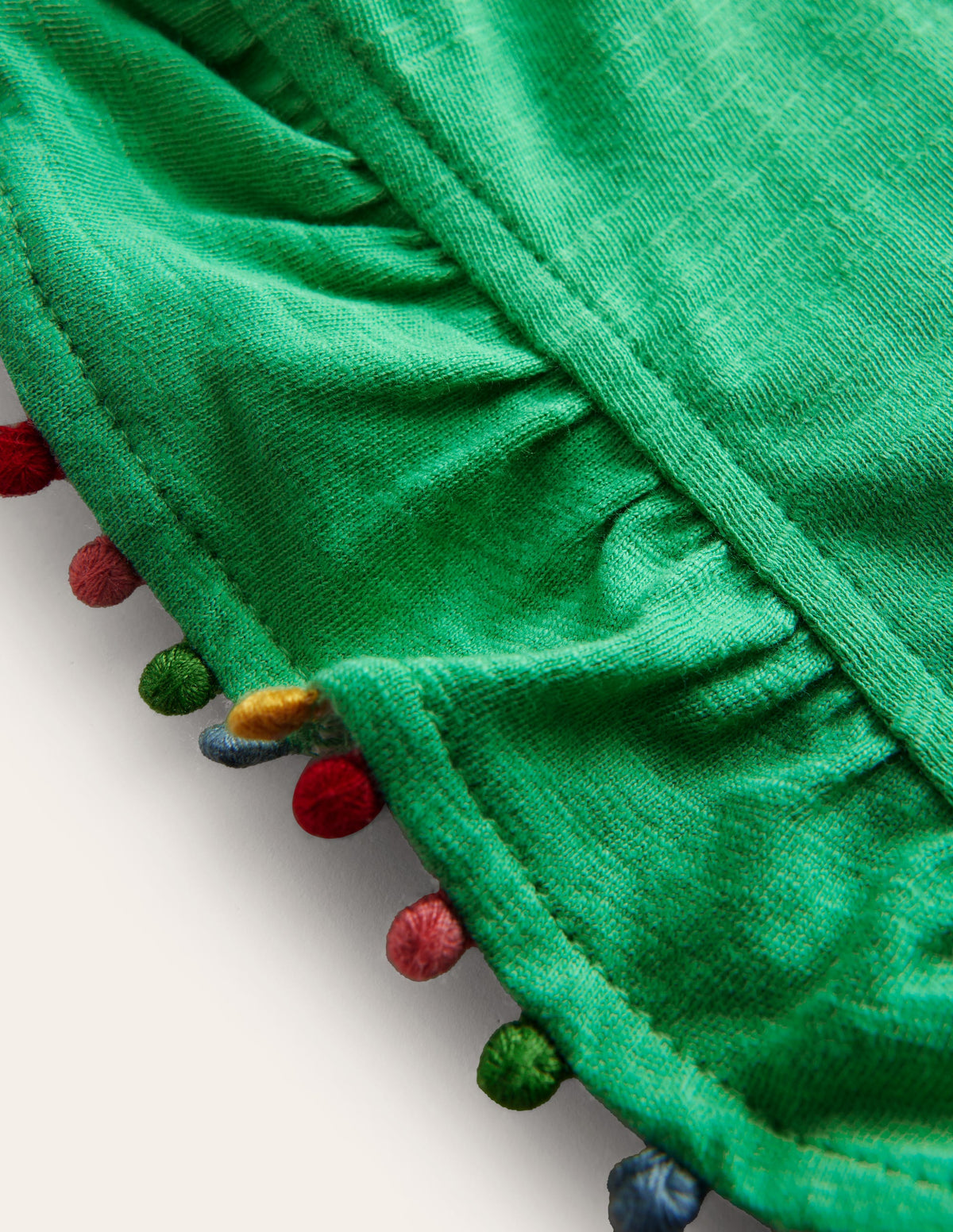 Pom Trim T-Shirt-Pea Green-3