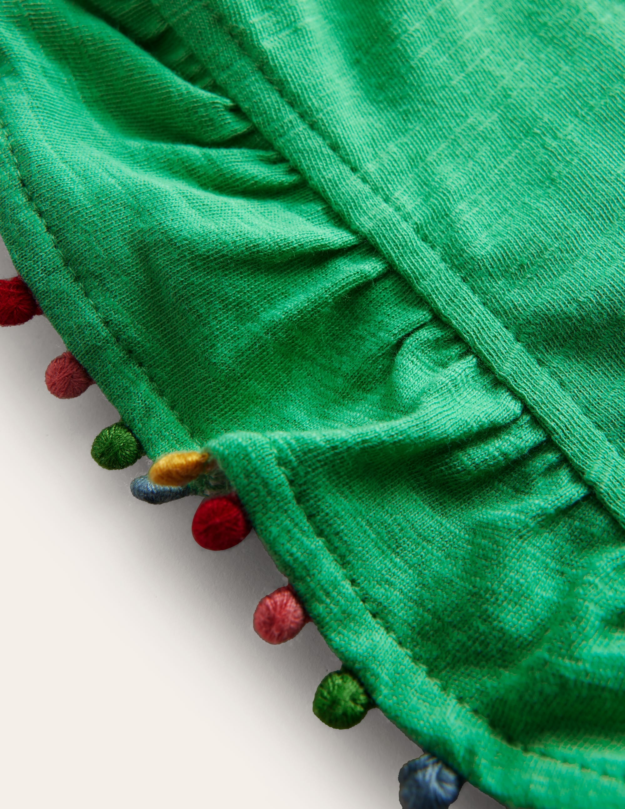 Pom Trim T-Shirt-Pea Green - Image 3