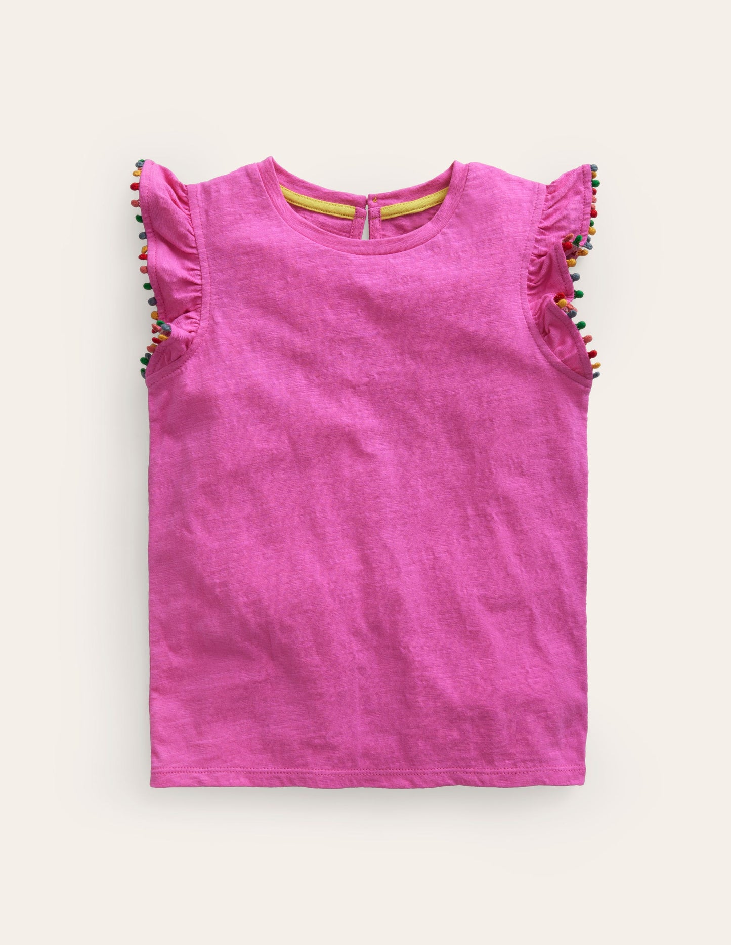 Pom Trim T-Shirt-Strawberry Pink