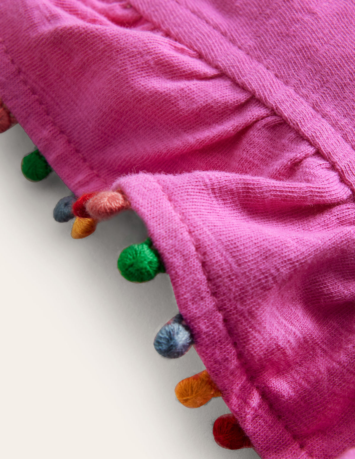 Pom Trim T-Shirt-Strawberry Pink - Image 3