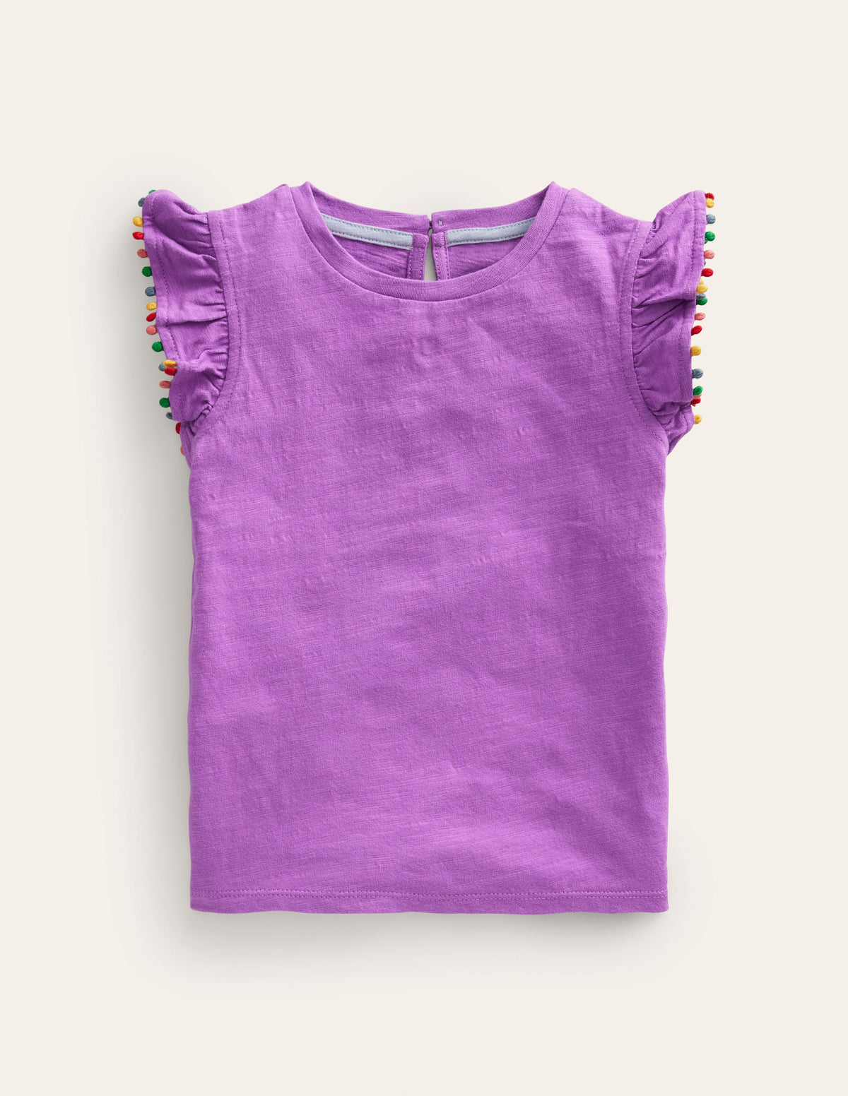 Pom Trim T-Shirt-Purple-1