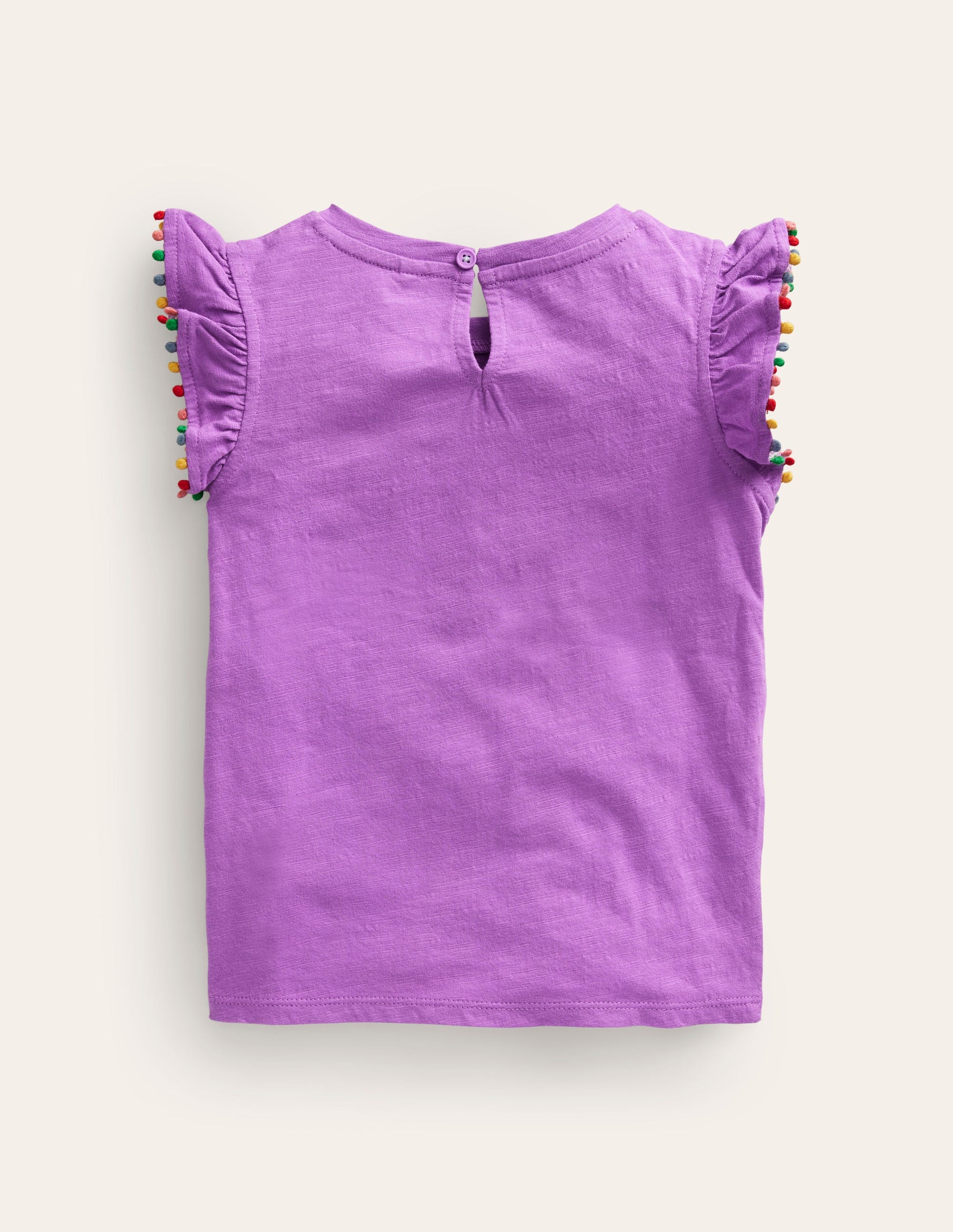 Pom Trim T-Shirt-Purple-2