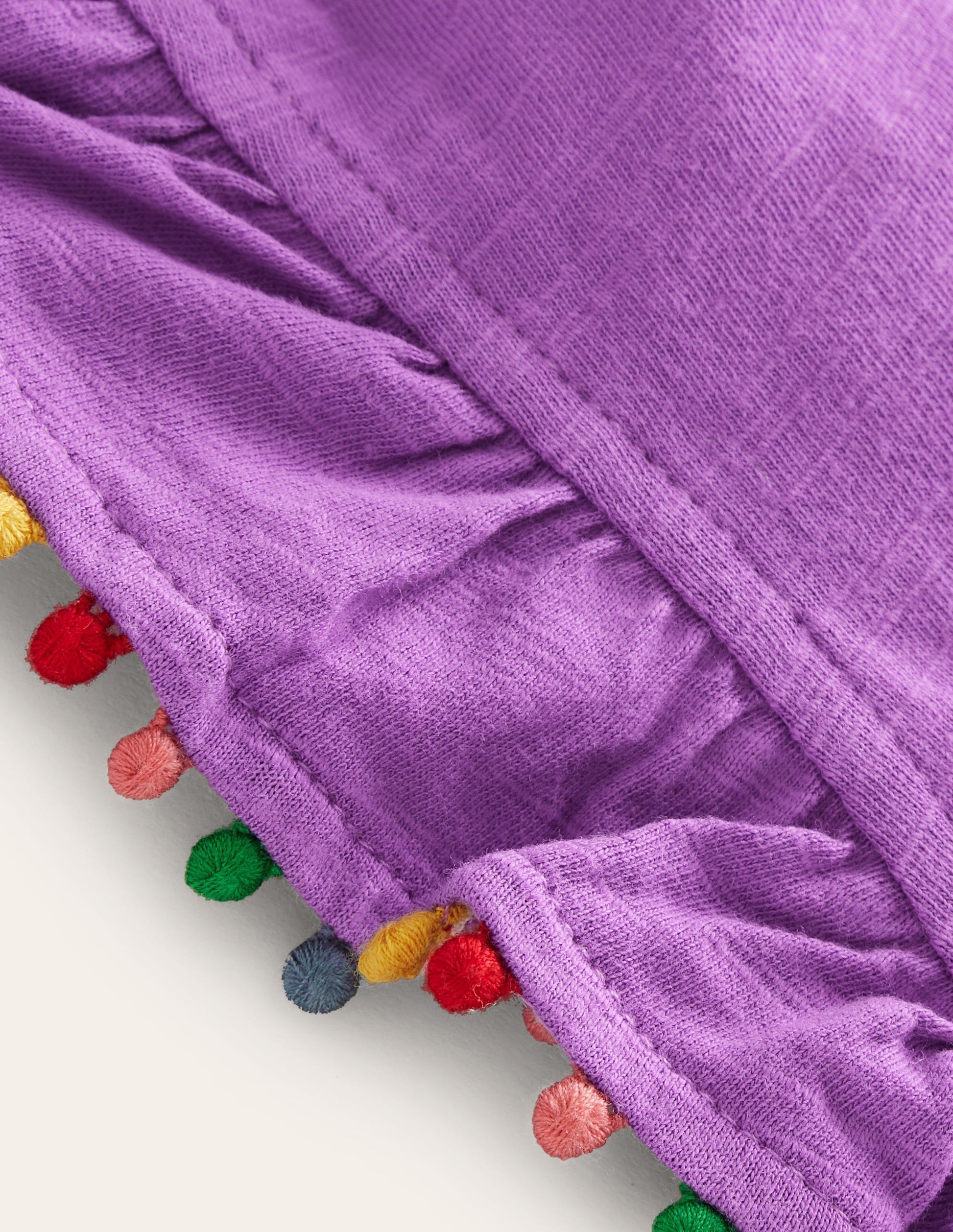 Pom Trim T-Shirt-Purple-3
