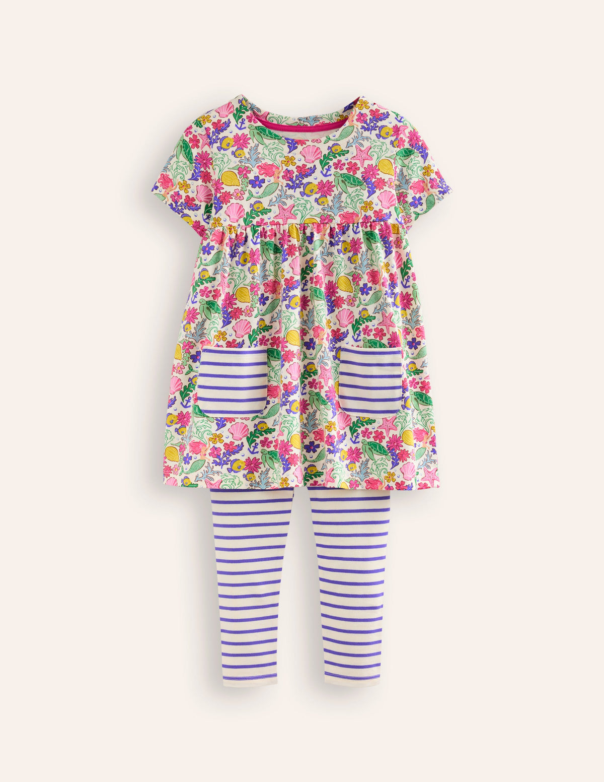 Short Sleeve Printed Tunic Set-Mermaid Ditsy-1