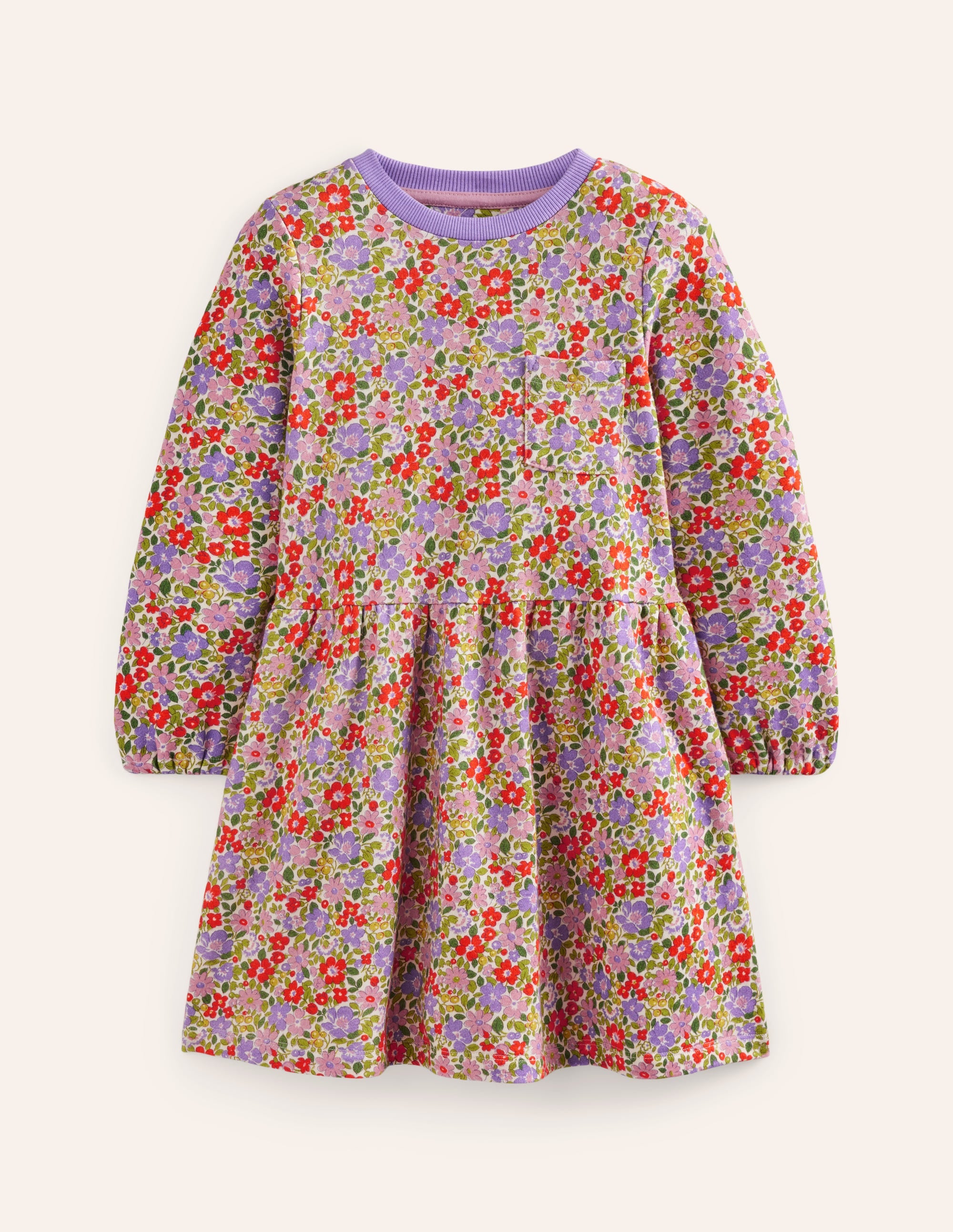Loopback Sweatshirt Dress-Aster Purple Flowerbed - Image 1