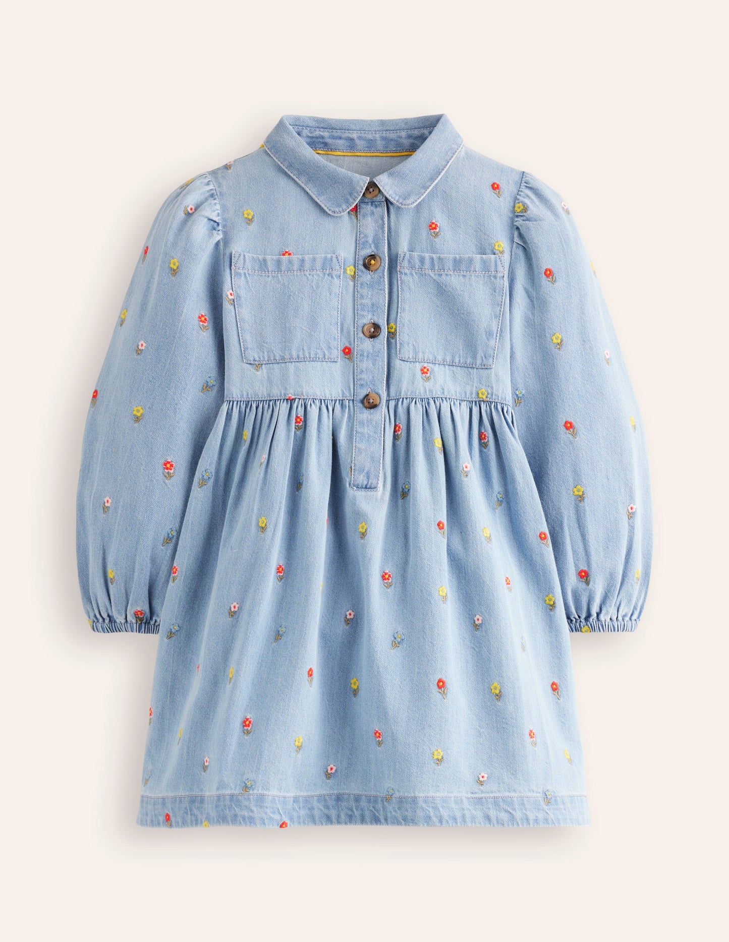 Aubrey Puff Sleeve Shirt Dress-Mid Vintage Denim Flower