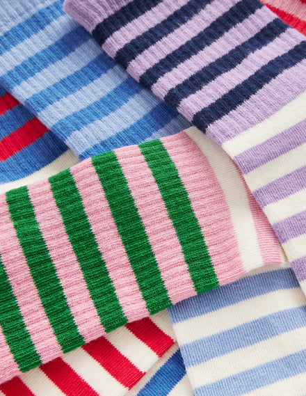 5-Pack Ribbed Ankle Socks-Multi Colourblock Stripe