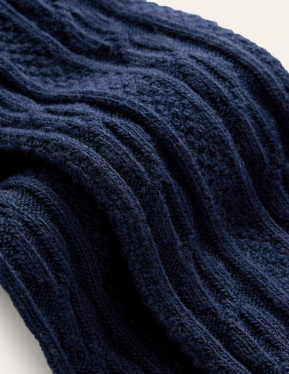 Cable Footless Tights-College Navy-3