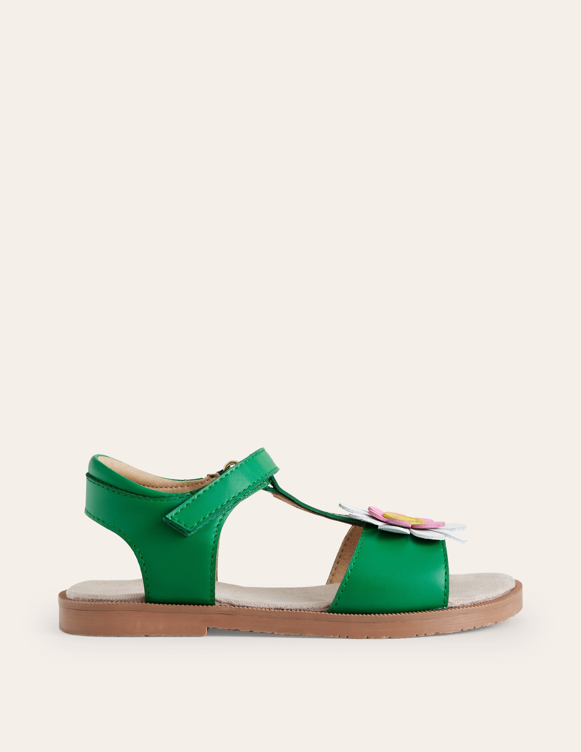 Fun Leather Sandals-Green Smiley Flower - Image 1