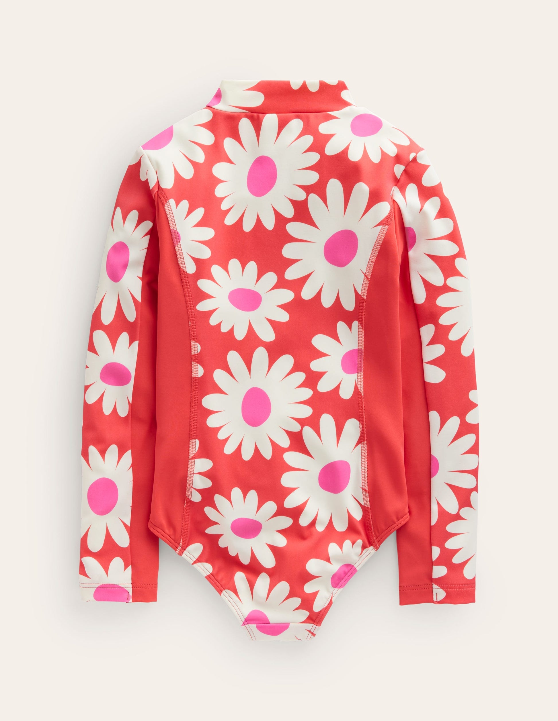 Long-sleeved Swimsuit-Cayenne Red Daisy-2