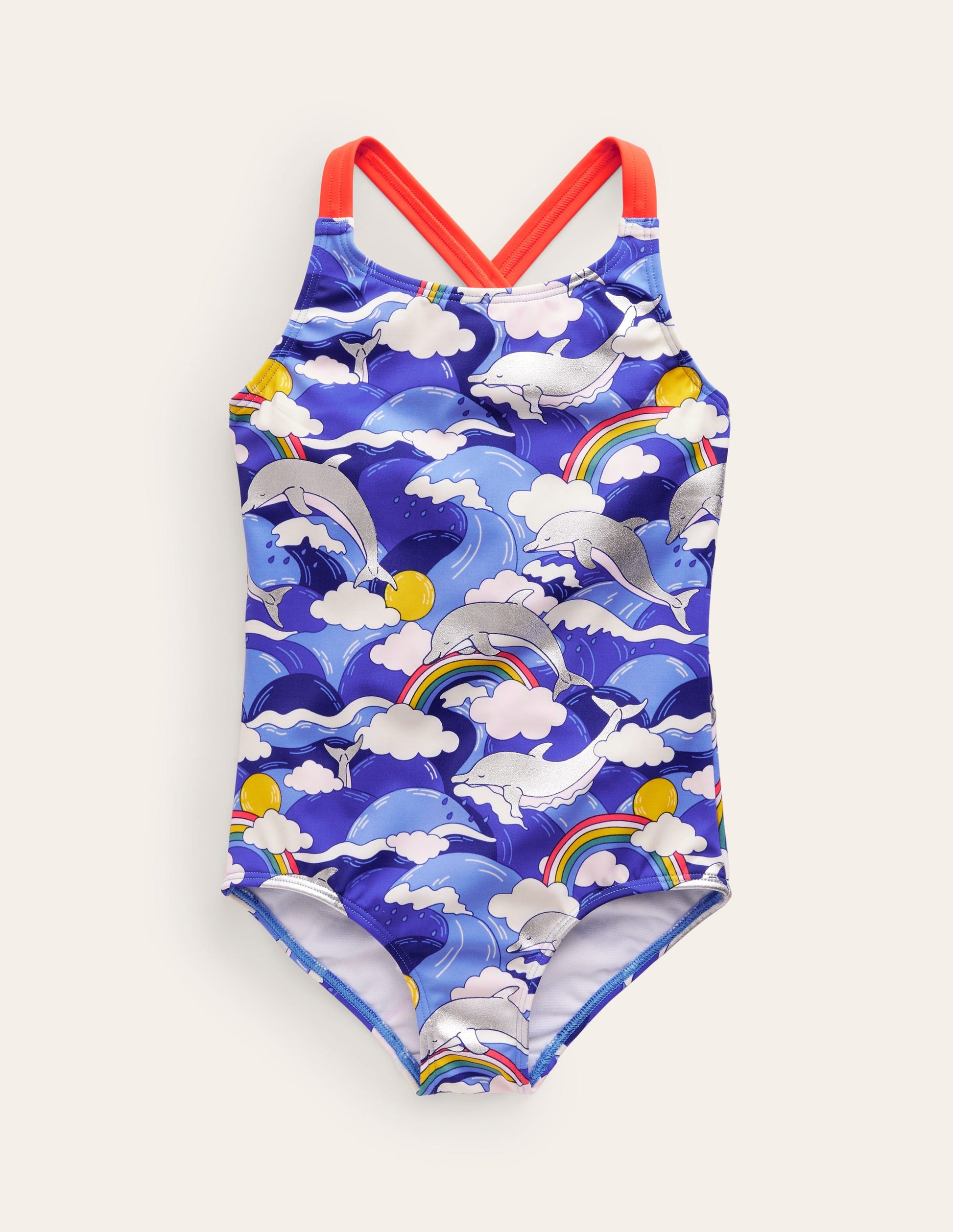 Cross-back Printed Swimsuit-Ultramarine Foil Dolphin-1