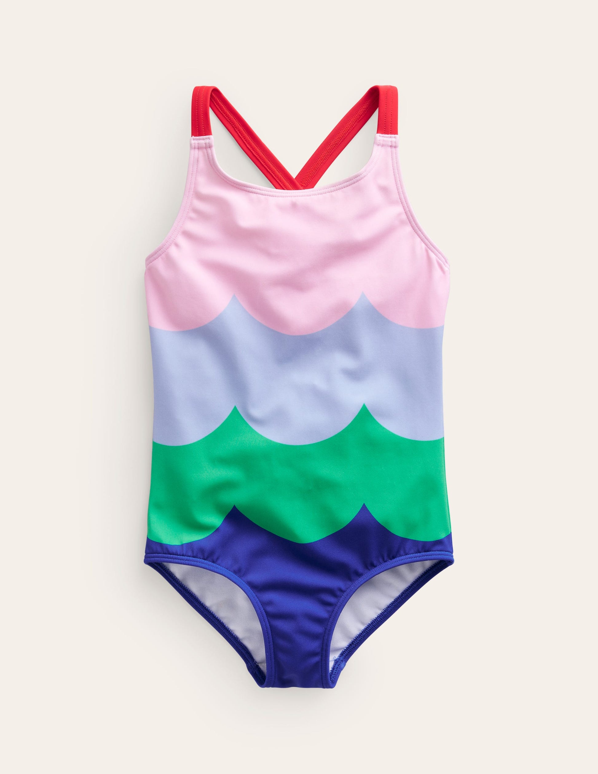 Cross-back Printed Swimsuit-Multi Wave Stripe-1