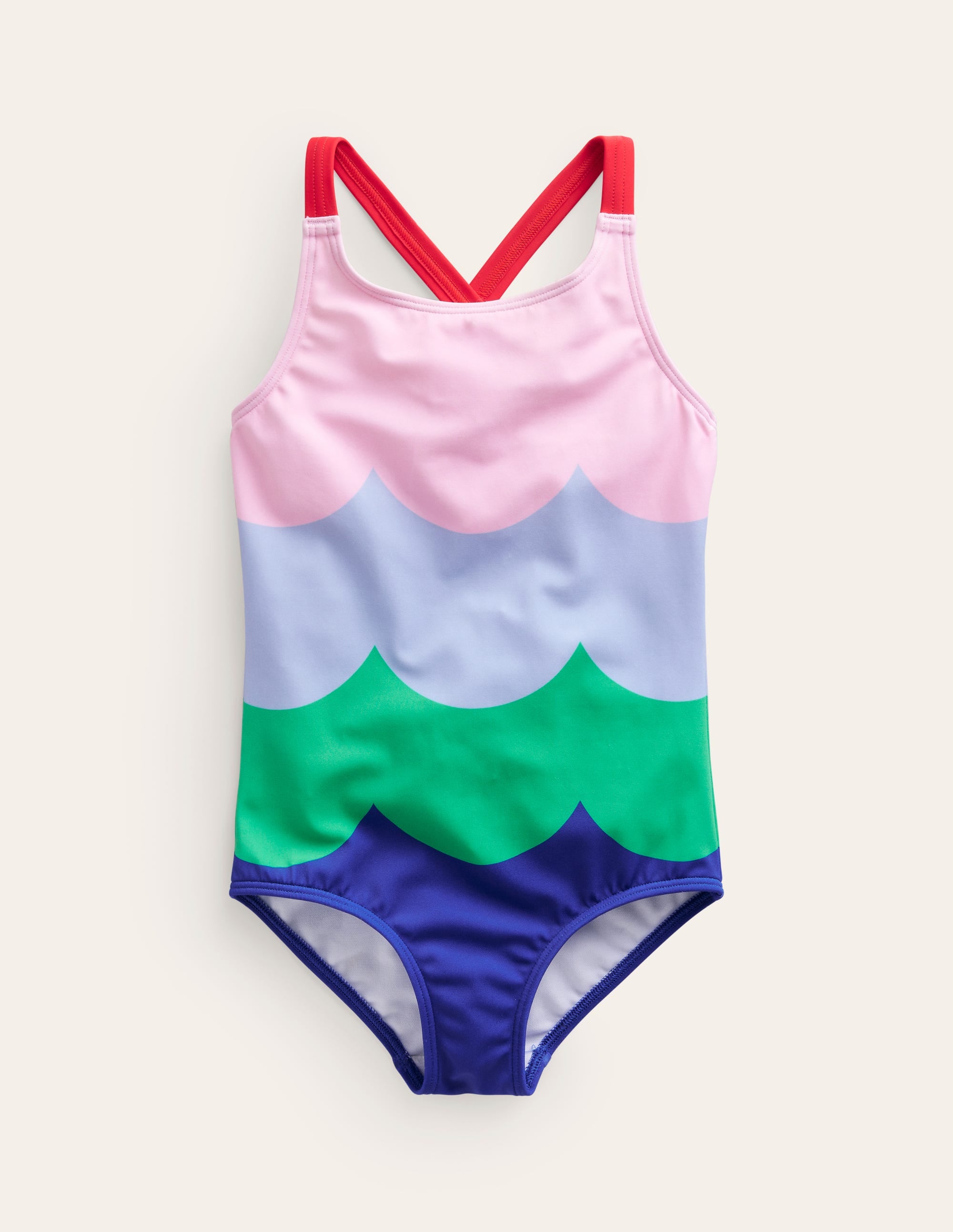 Cross-back Printed Swimsuit-Multi Wave Stripe - Image 1