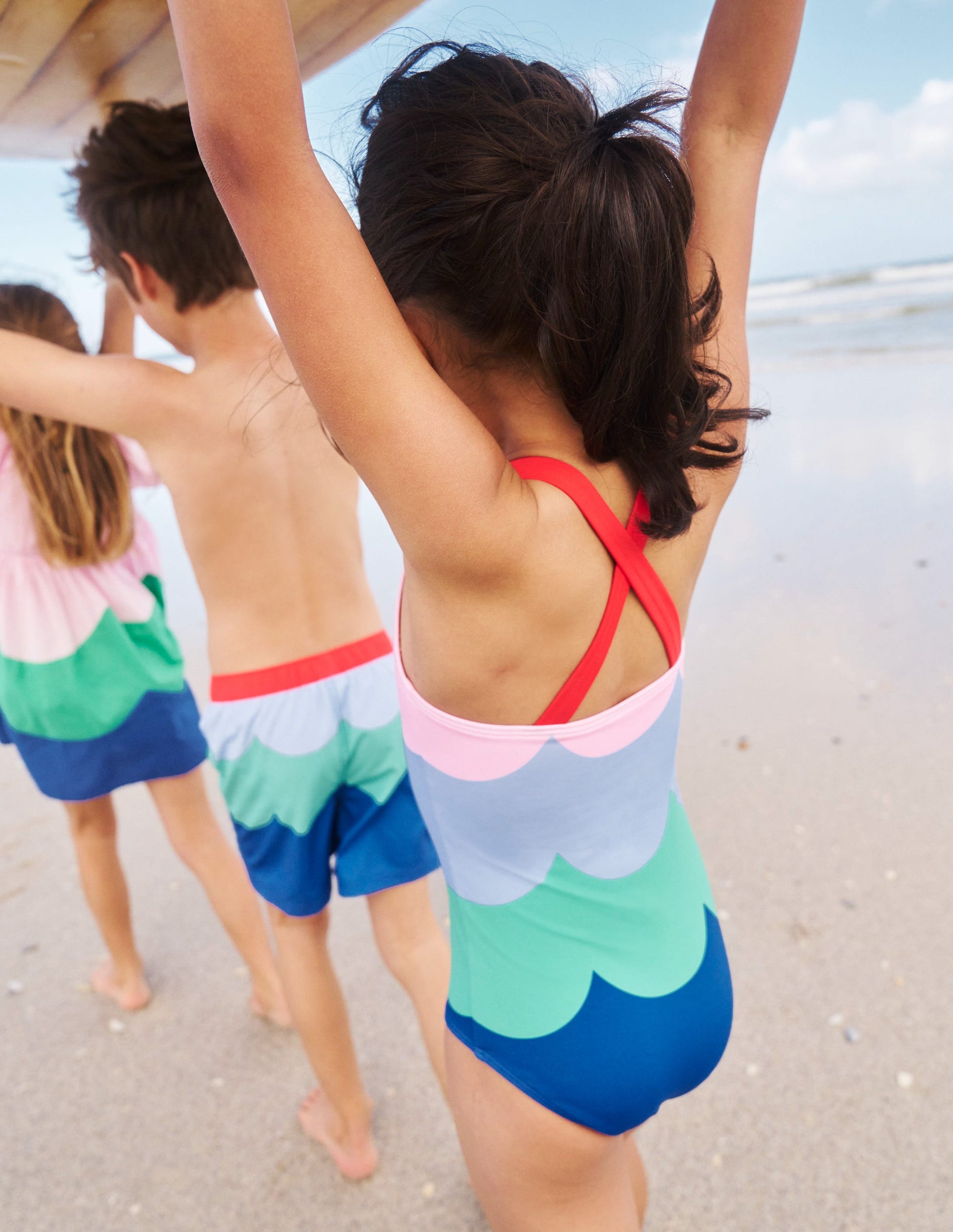 Cross-back Printed Swimsuit-Multi Wave Stripe-4