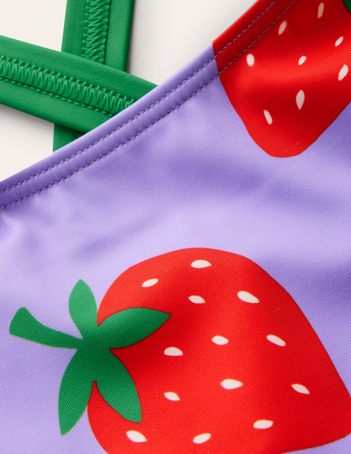 Cross-back Printed Swimsuit-Violet Tulip Strawberries - Image 3
